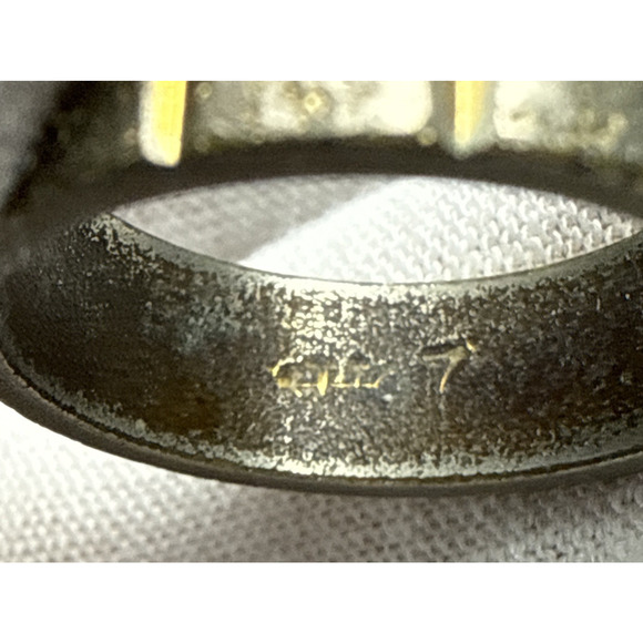 Vintage Uncas Cigar Band Ring Sz 7 Silver Gold Metal Ribbed As-Is - Picture 6 of 13